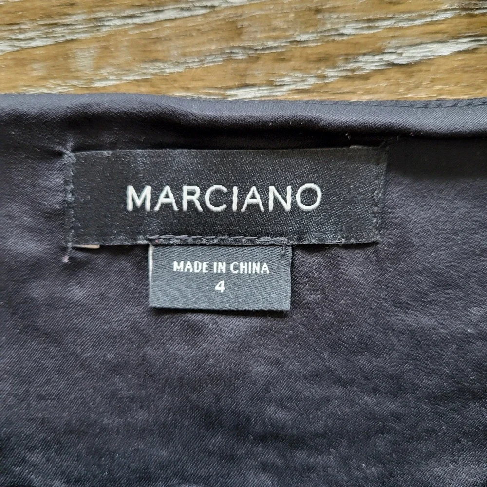 Marciano Black Ruffle Front Mini Dress Spaghetti Strap V-Neck Cocktail Size 4